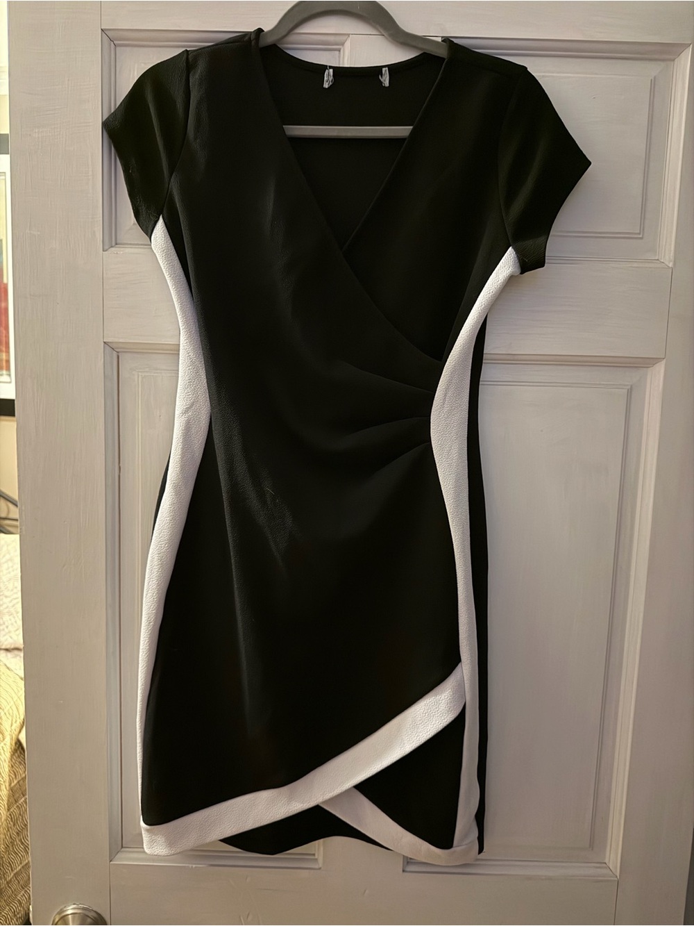 Almost Famous Black and White Faux-Wrap Mini Dress